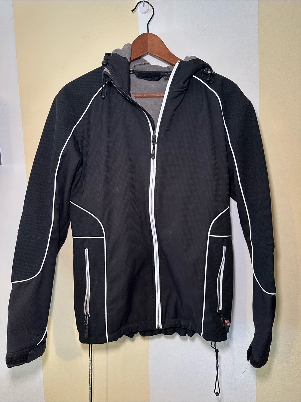 Dickies Performance Softshell Hooded Jacket Black White Piping Size Small